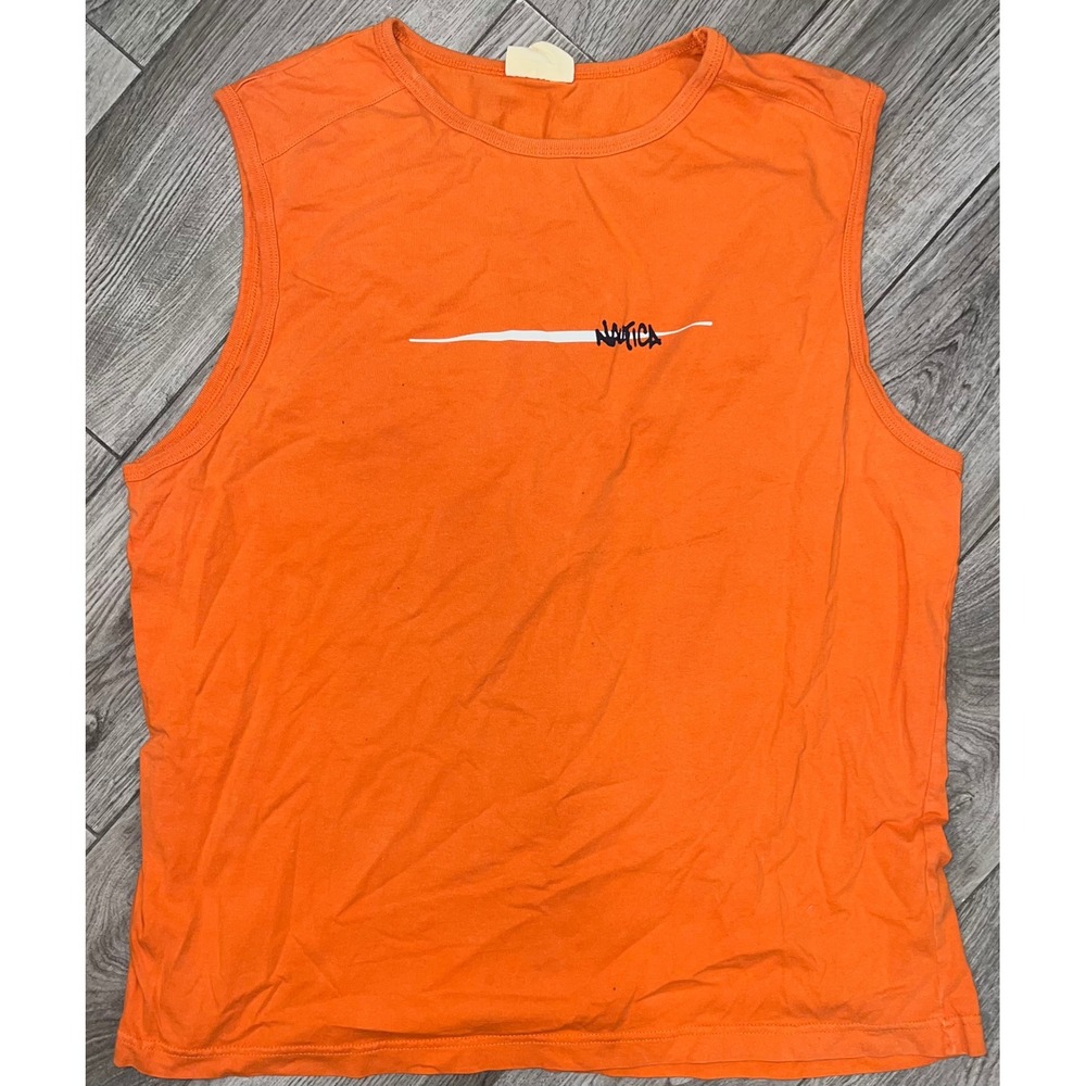 Vintage Nautica Blue Orange Sleeveless Tank Top Shirt Graphic Print Mens XL